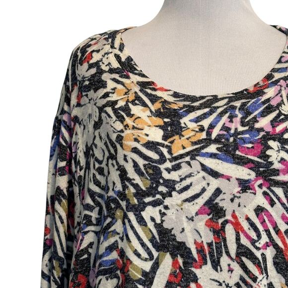 Nic+Zoe Doodle Camo Long Sleeve Tee Womens Sz 3X Multicolor Scribble Knit Tunic - Picture 3 of 9